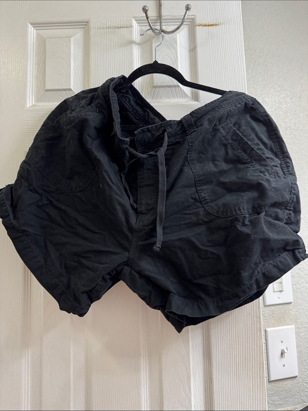 Casual Black Drawstring Cotton Shorts